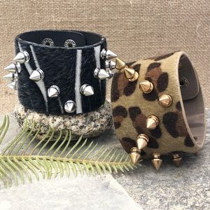 🌼 Wide Fur Spike Punk Snap Wrap Bracelet